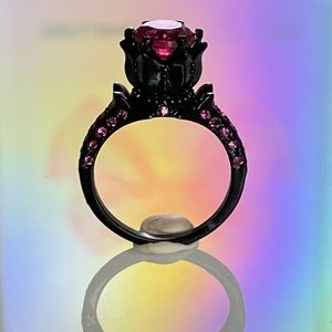 Rose Noire Ring Enchanting Blooming Red Rose Black Rhodium Womens Rings Jewelry